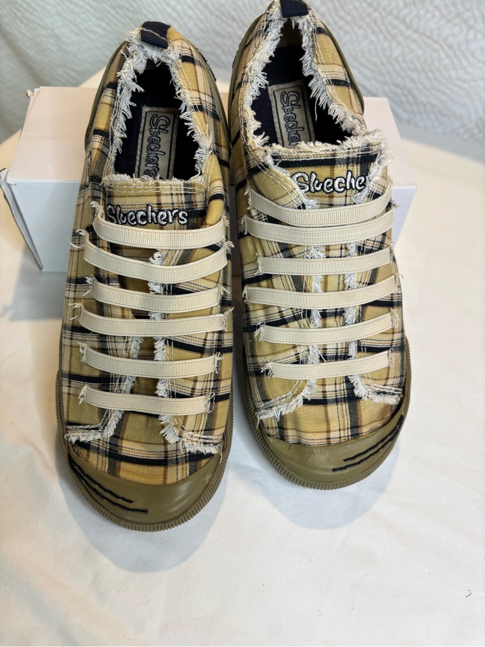 Skechers Kids Plaid Slip-On Sneakers in Yellow and Black